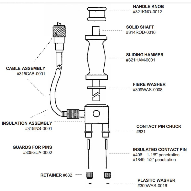 Delmhorst Cable Sub Assembly for 26-ES Slide Hammer Electrode